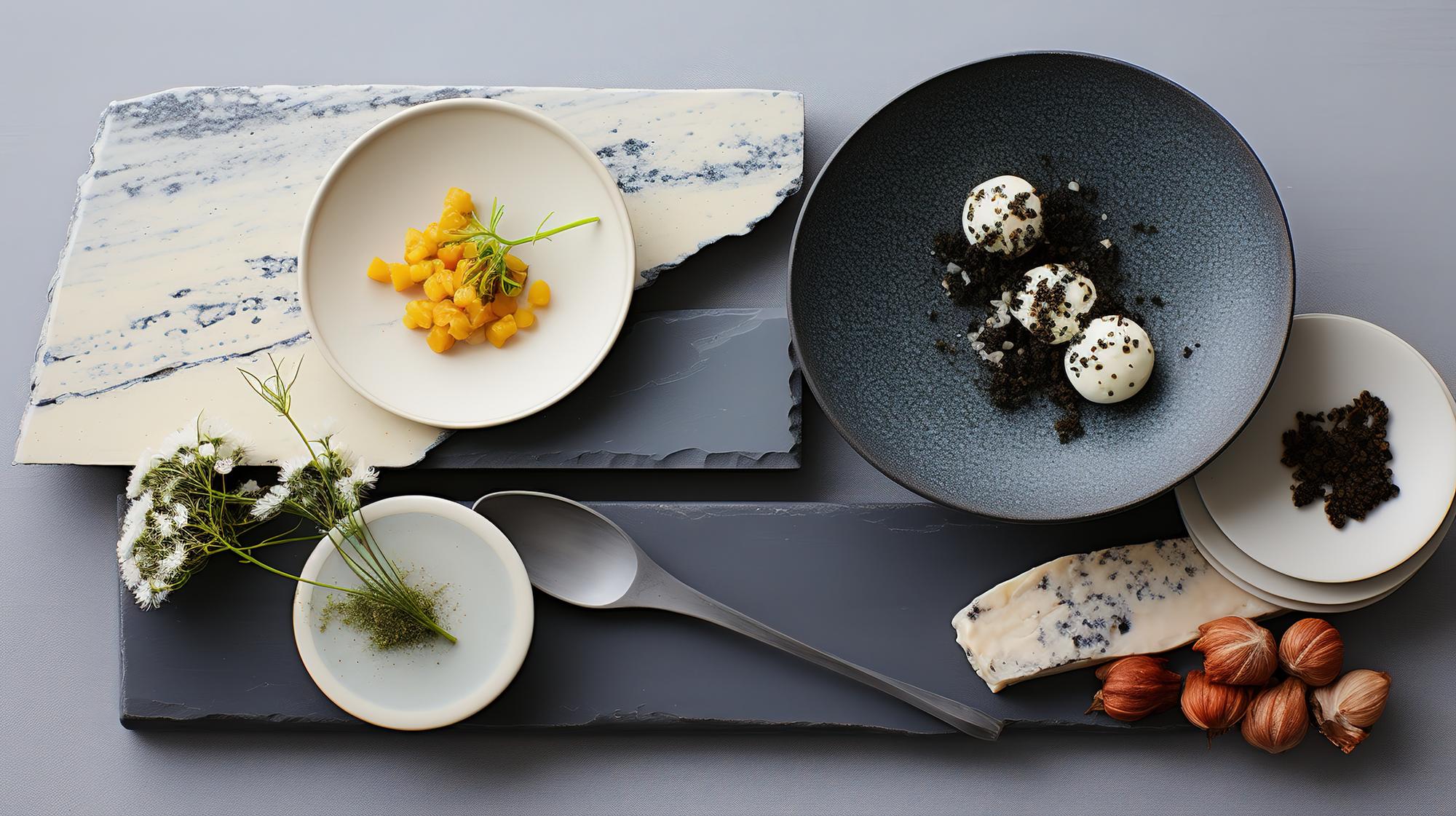 wielodaniowe menu degustacyjne na ceramice